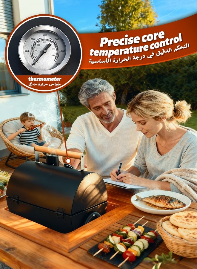 نفس شواية فحم محمولة 2 في 1 من Nafas، موقد خارجي صغير، شواية Babecue، مقياس حرارة، شبكة خبز من الفولاذ المقاوم للصدأ، مدخن شواء صغير قابل للطي للطهي في الهواء الطلق والتخييم والنزهات والفناء الخلفي - Image 3