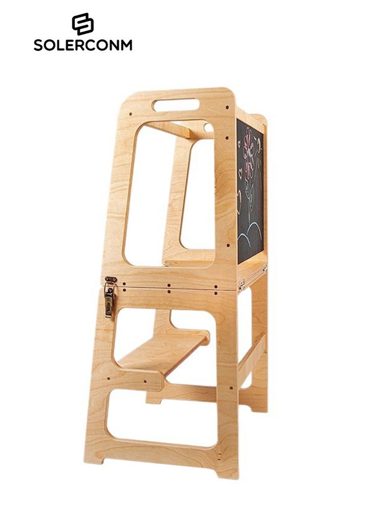 سولاكان SOLERCONM,برج الوقوف للأطفال 4 في 1 – كرسي مساعد خشبي على طراز منتسوري مع سبورة، ومكتب، وكرسي، ودرج للأطفال - Image 2