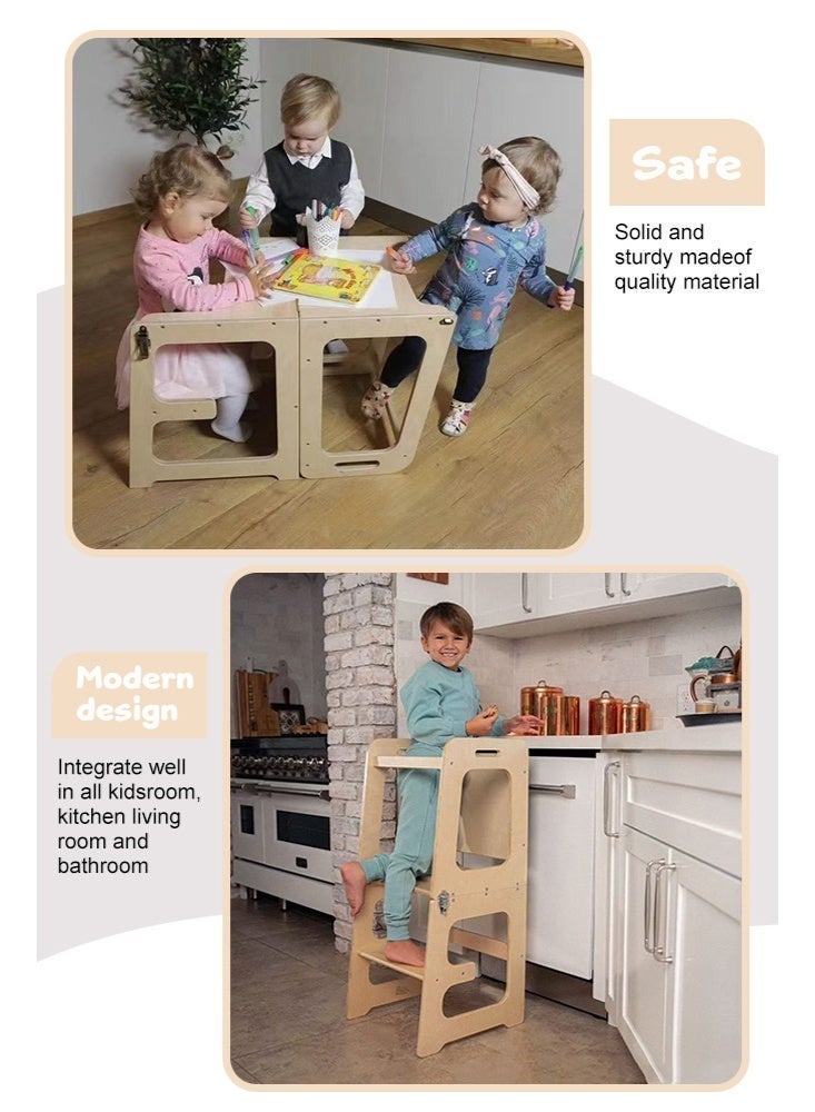 سولاكان برج الوقوف للأطفال 4 في 1 – كرسي مساعد خشبي على طراز منتسوري مع سبورة، ومكتب، وكرسي، ودرج للأطفال - Image 5