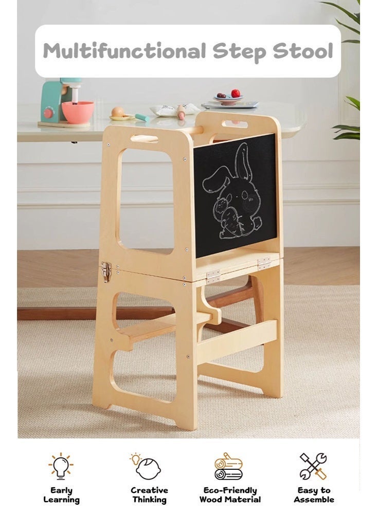 Solerconm 4-in-1 Toddler Standing Tower – Montessori Wooden Kitchen Helper Stool with Chalkboard, Desk, Chair & Step for Kids - Image 5
