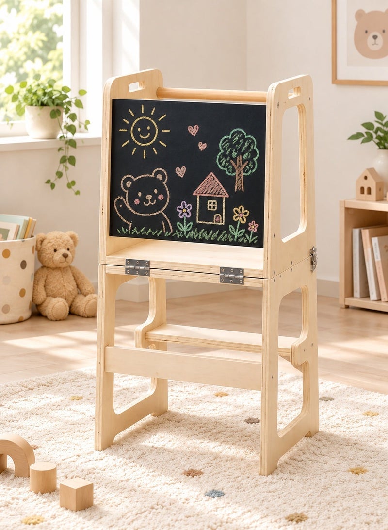 Solerconm 4-in-1 Toddler Standing Tower – Montessori Wooden Kitchen Helper Stool with Chalkboard, Desk, Chair & Step for Kids - Image 2