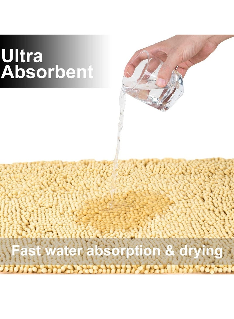 TYCOM 2 Bathroom Mats Bath Rugs Non Slip Fluffy Soft Plush Microfiber Shower Carpet Rug Machine Washable Quick Dry Ultra Bath Mats for Tub Bathroom and Shower 50x80cm Long 2 Packs Beige  - Image 4