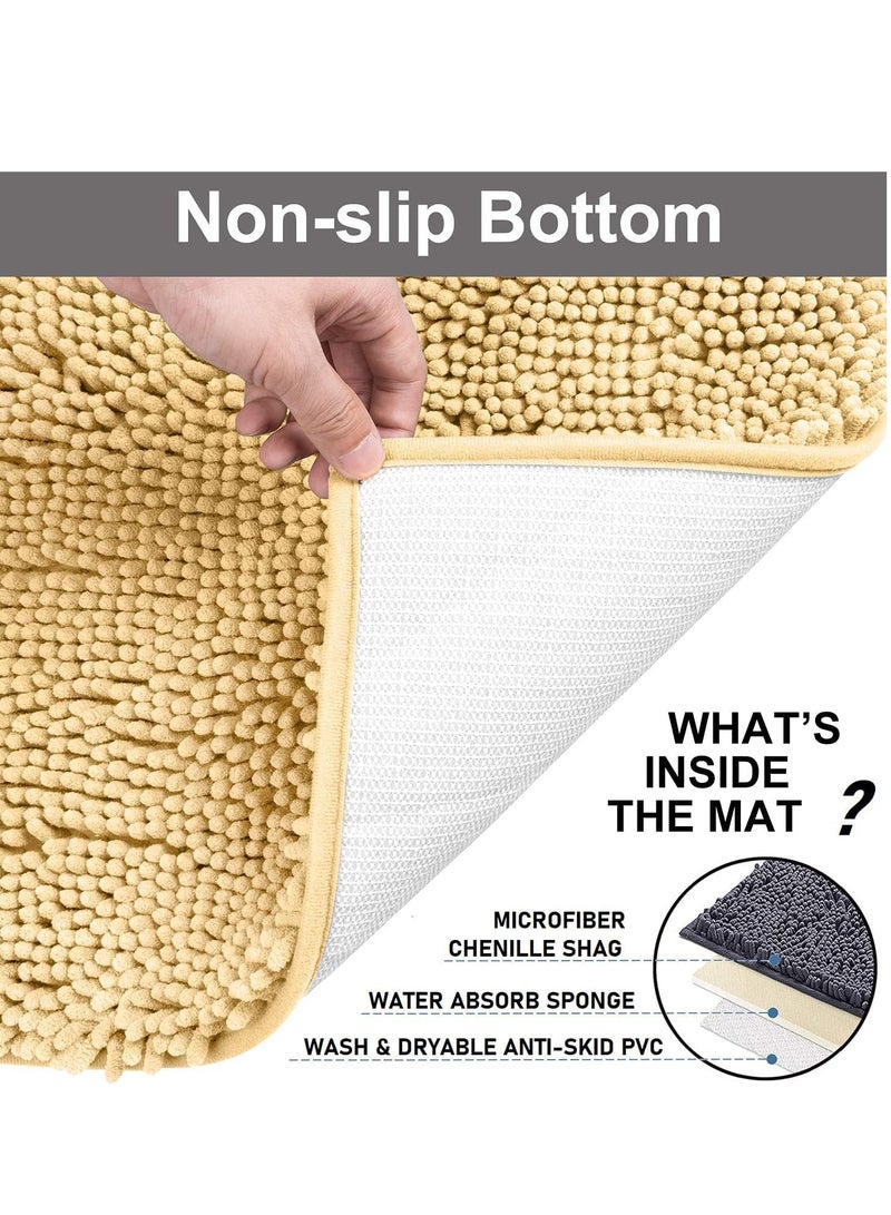 TYCOM 2 Bathroom Mats Bath Rugs Non Slip Fluffy Soft Plush Microfiber Shower Carpet Rug Machine Washable Quick Dry Ultra Bath Mats for Tub Bathroom and Shower 50x80cm Long 2 Packs Beige  - Image 5