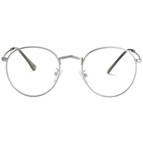 Kursan Classic Round Clear Lens Glasses for Women Men Circle Metal Frame Non-Prescription Eyeglasses (Silver) - Image 1
