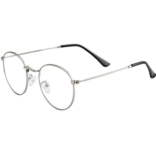 Kursan Classic Round Clear Lens Glasses for Women Men Circle Metal Frame Non-Prescription Eyeglasses (Silver) - Image 4