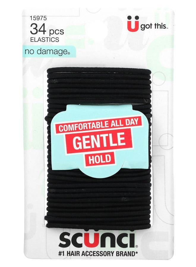 No Damage Elastics Comfortable All Day Gentle Hold Black 34 Pieces