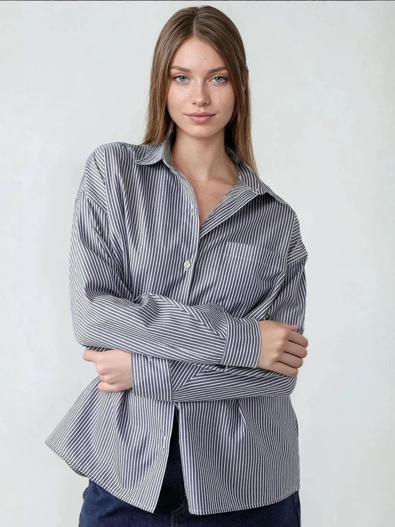 هيكاب قميص كاجوال مقلم كبير الحجم