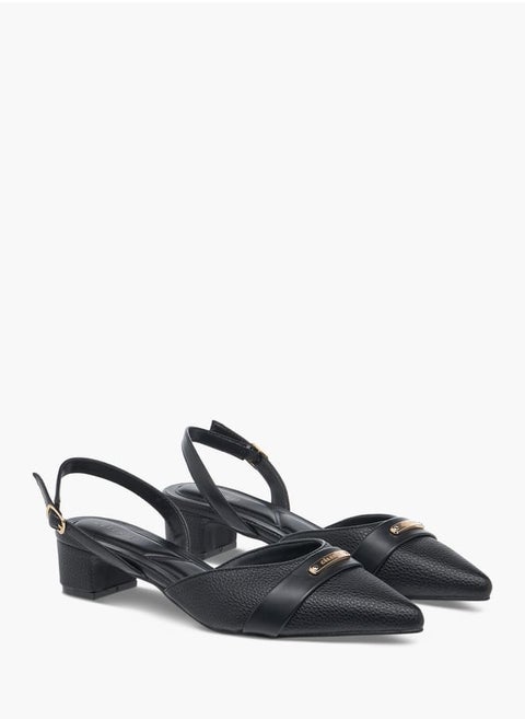 Women's Textured Mules with Buckle Closure and Block Heel