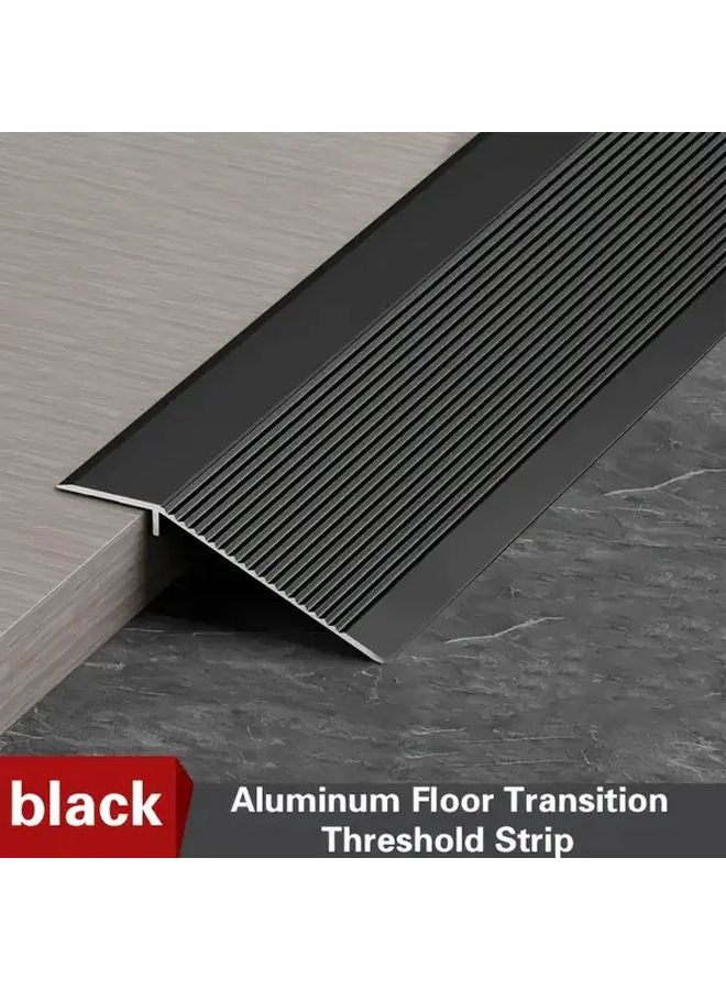 Black Aluminum Threshold Ramp 35 Inch Adjustable Height Non Slip For Wheelchair - Image 1