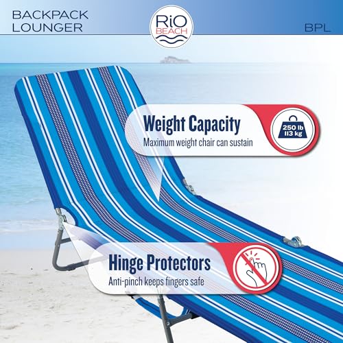 Rio Brands Rio Beach Portable Lay Flat Folding Backpack Beach Lounge Chair with Backpack Straps and Storage Pouch, Blue and Red - Image 2