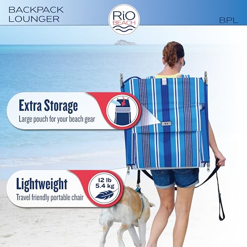 Rio Brands Rio Beach Portable Lay Flat Folding Backpack Beach Lounge Chair with Backpack Straps and Storage Pouch, Blue and Red - Image 5