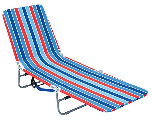 Rio Brands Rio Beach Portable Lay Flat Folding Backpack Beach Lounge Chair with Backpack Straps and Storage Pouch, Blue and Red - Image 1
