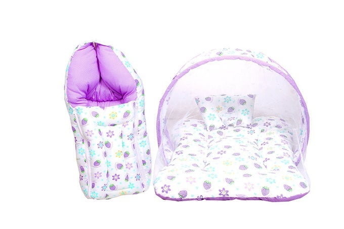 BABY MATTRESS WITH MOSQUITO NET SLEEPING BAG COMBO 06 MONTHS 06 MONTHS MULTI COLORS