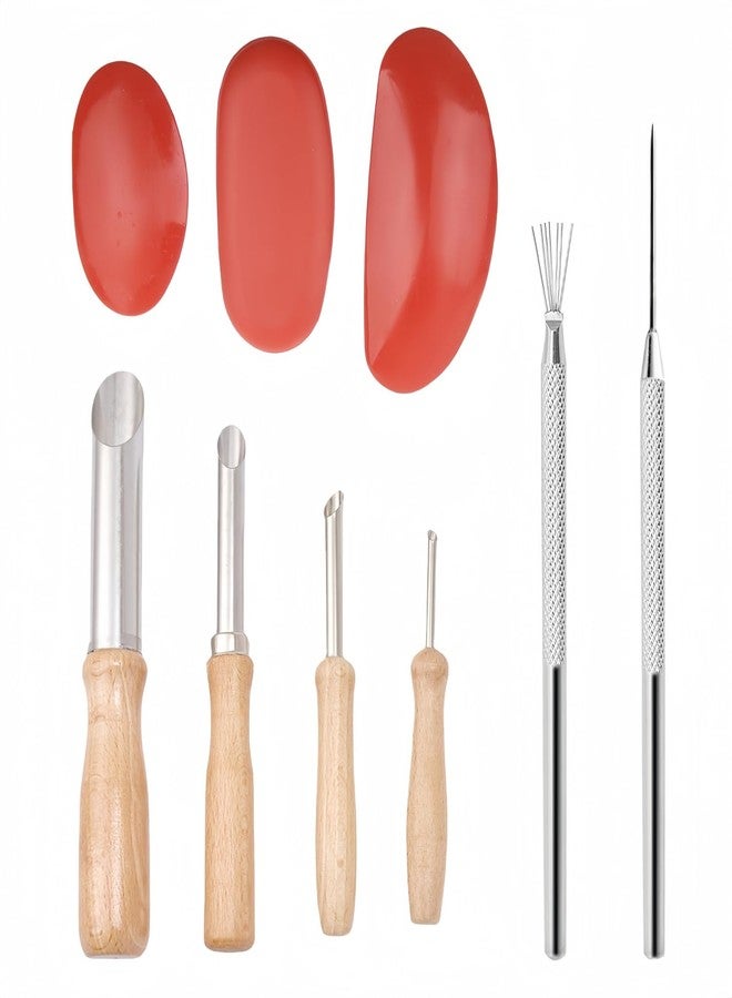 Accfore 3 Sizes Rubber Pottery Clay Ribs+4 Stainless Steel Circular Clay Hole Cutters+1 Clay Ceramic Needle + 1 Feather Wire Texture Detail Tools Crafts for Sculpting Texturing Artists Modeling Potter - Image 1