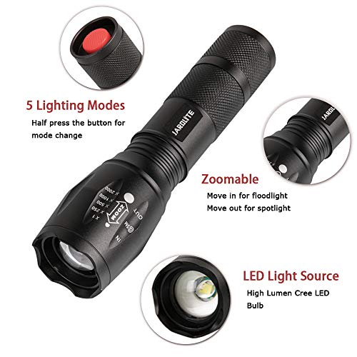 JARDLITE 8 Pack LED Emergency Handheld Flashlight, Adjustable Focus, Water Resistant with 5 Modes, Best Tactical Torch for Hurricane, Camping, Dog Walking - Image 4