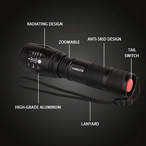 JARDLITE 8 Pack LED Emergency Handheld Flashlight, Adjustable Focus, Water Resistant with 5 Modes, Best Tactical Torch for Hurricane, Camping, Dog Walking - Image 2