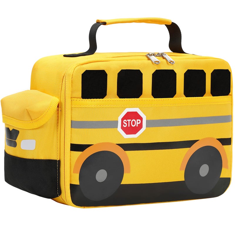 Bluboon Insulated Lunch Box for Kids Boys Girls School Lunch Bags Reusable Cooler Thermal Meal Tote for Picnic Yellow School bus