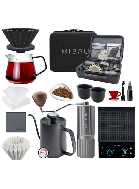 طقم قهوة V60، طقم ملحقات القهوة اليدوية، كلها في حقيبة سفر محمولة بكج تحضير القهوة من 14 قطع بالتنقيط