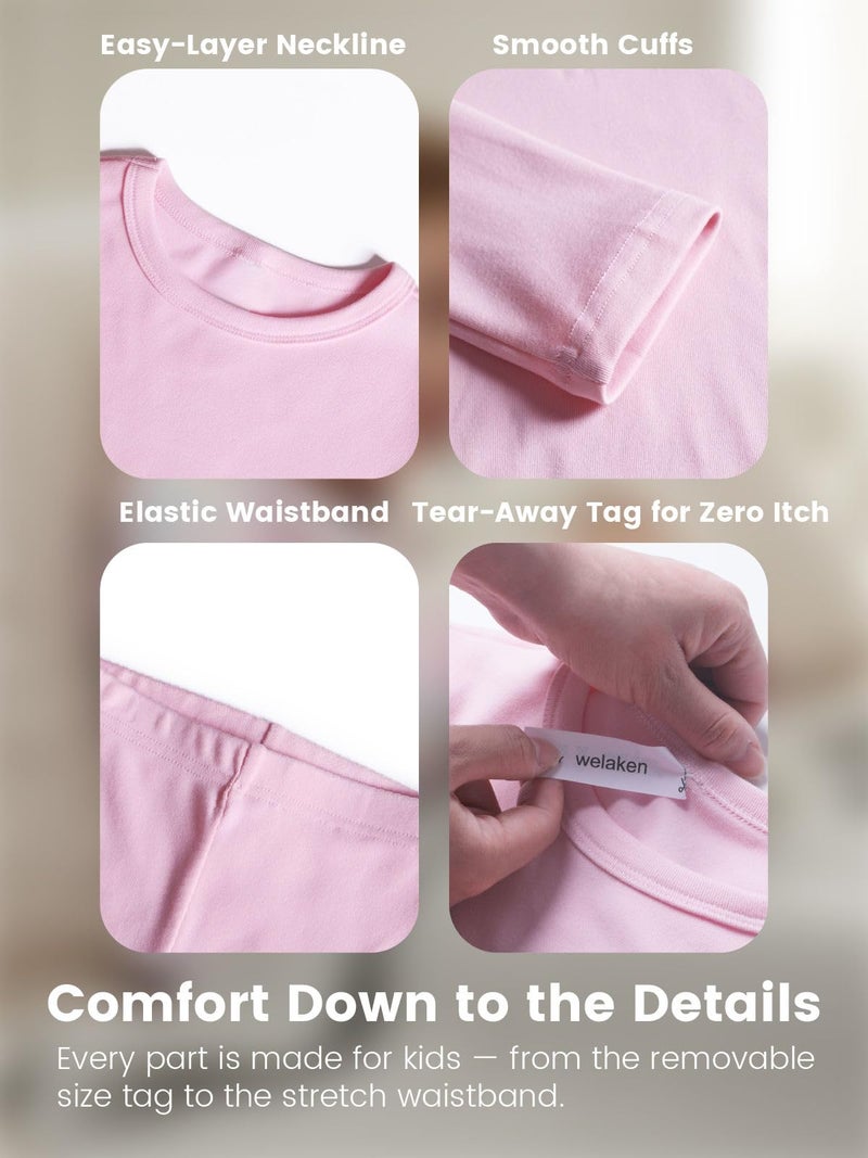 WELAKEN Girls Warm Thermal Underwear Set Kids Winter Base Layer Long Johns Sets for Cold weather/skiing Pink - Image 4