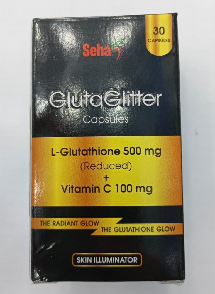 Seha Glutaglitter Capsules with Glutathione 500mg and Vitamin C 100mg for Skin Whitening and Glow, pack of 30 capsules - Image 1