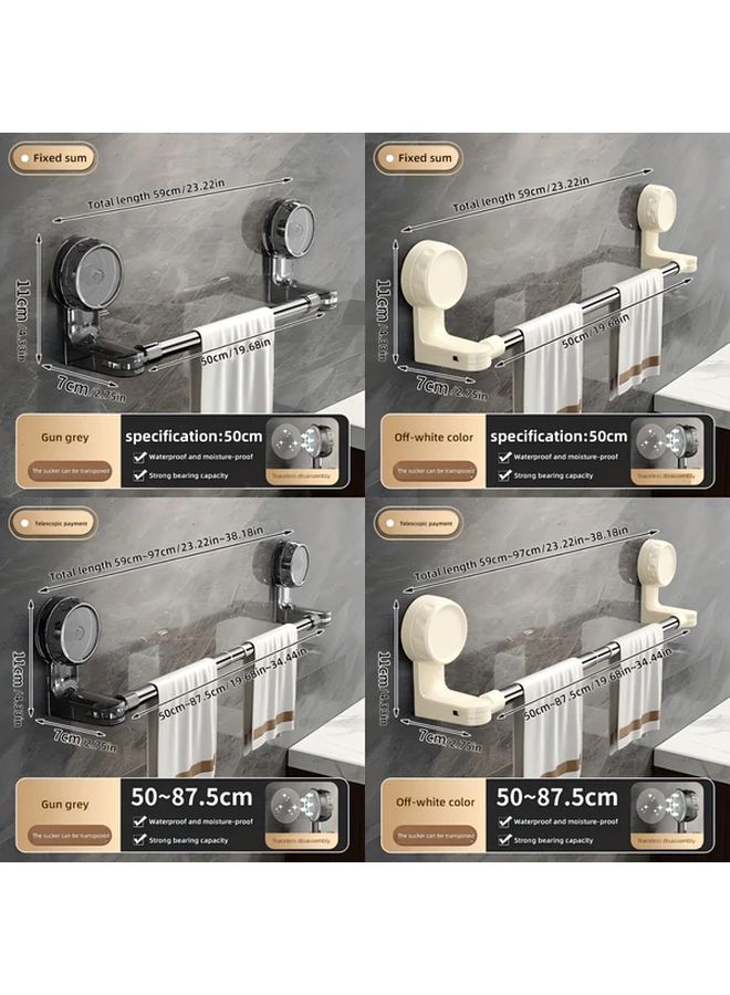 White Extendable Towel Rack With Suction Cup No Drill Wall Mounted Bathroom Storage - Image 4