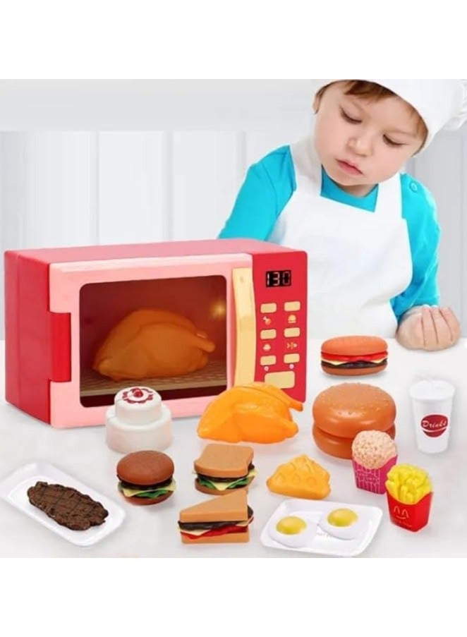 واي نوت 🎁 لعبة ميكروويف المطبخ للأطفال مع صوت وضوء و23 قطعة إكسسوارات – مجموعة لعب تظاهر تعليمية لتطوير الخيال 💡🍔 - Image 2