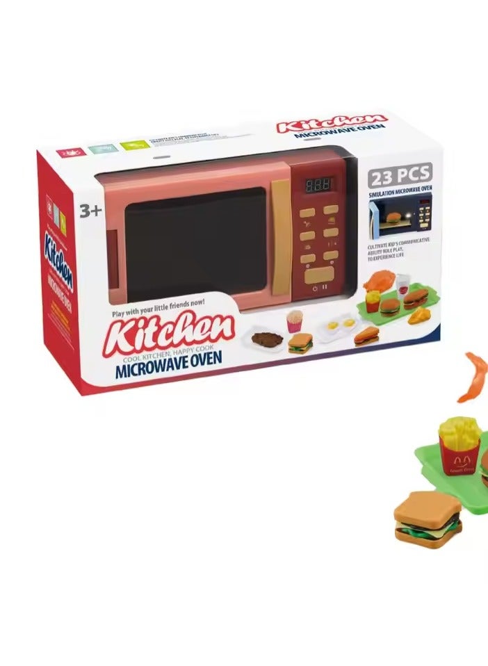 واي نوت 🎁 لعبة ميكروويف المطبخ للأطفال مع صوت وضوء و23 قطعة إكسسوارات – مجموعة لعب تظاهر تعليمية لتطوير الخيال 💡🍔 - Image 4