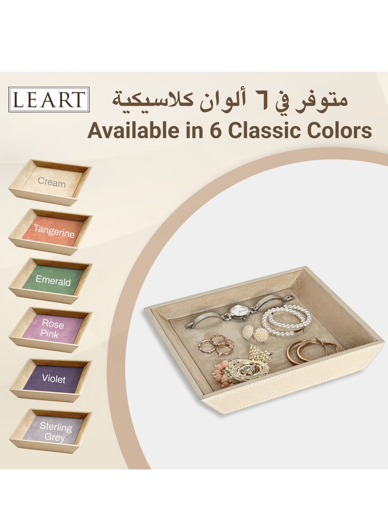 LeArt - Leather Jewelry Tray Organizer – Jewelry Organizer | Vanity Tray | Jewelry Organizer Tray | Desk and Bedside Catchall holder for Jewelry, Cosmetics, Keys, Coins, Watches (Cream) - Image 1
