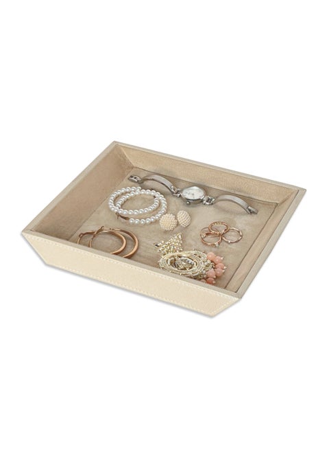Leather Jewelry Tray Organizer – Jewelry Organizer | Vanity Tray | Jewelry Organizer Tray | Desk and Bedside Catchall holder for Jewelry, Cosmetics, Keys, Coins, Watches (Cream)
