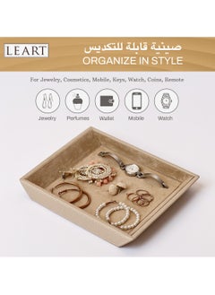 LeArt Leather Jewelry Tray Organizer – Jewelry Organizer | Vanity Tray | Jewelry Organizer Tray | Desk and Bedside Catchall holder for Jewelry, Cosmetics, Keys, Coins, Watches (Cream)  - Image 5