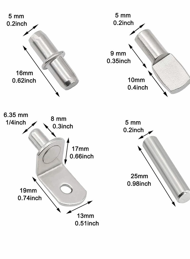 SYOSI Shelf Pins Kit,4 Styles Nickel Plated Shelf Support Pegs, Bookshelf Pegs for Shelves, Cabinet Shelf Bracket Pegs Shelf Pins Holders for Kitchen Furniture & Closet 104Pcs (5mm & 1/4inch)  - Image 2