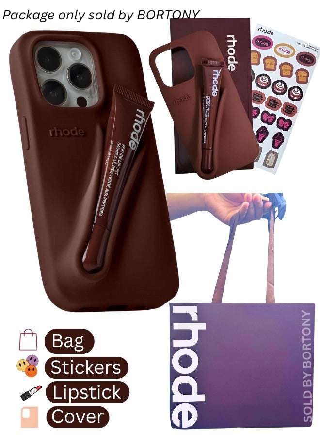 rhode Rhode Phone Case Combo for iPhone 16 Pro Max - Peptide Lip Gloss + Silicone Cover for iPhone 16 Pro Max (Salty Tan) with Tote Bag & Stickers - Gift Set for Girls/Women  - Image 1