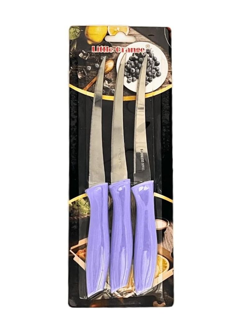 VIO 3 Pack Knives for Slicing Cutting Peeling Vegetables Fruits Sharp Kitchen Knife with Soft Grip Handle and Stainless Steel Blade for Dicing Chopping Meat Multipurpose Dishwasher Safe Purple  - Image 1