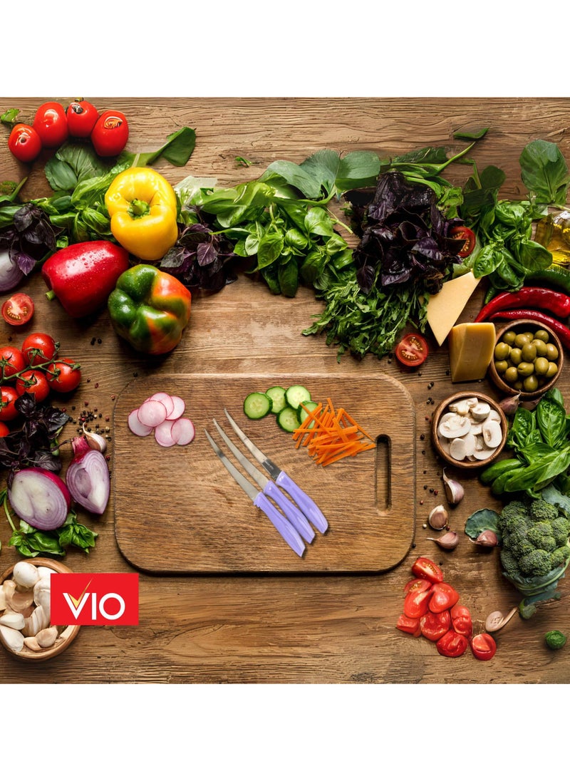 VIO 3 Pack Knives for Slicing Cutting Peeling Vegetables Fruits Sharp Kitchen Knife with Soft Grip Handle and Stainless Steel Blade for Dicing Chopping Meat Multipurpose Dishwasher Safe Purple  - Image 2