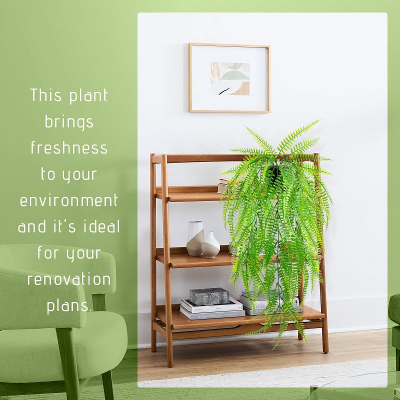LUZOGA Small Artificial Hanging Plant for Shelf Fake Plant Potted Boston Ferns Faux Trailing Leaves Plant for Indoor Outdoor Aesthetic Office Living Room Shelf Decor (Black Pot) - Image 3
