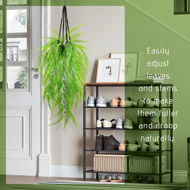 LUZOGA Small Artificial Hanging Plant for Shelf Fake Plant Potted Boston Ferns Faux Trailing Leaves Plant for Indoor Outdoor Aesthetic Office Living Room Shelf Decor (Black Pot) - Image 4