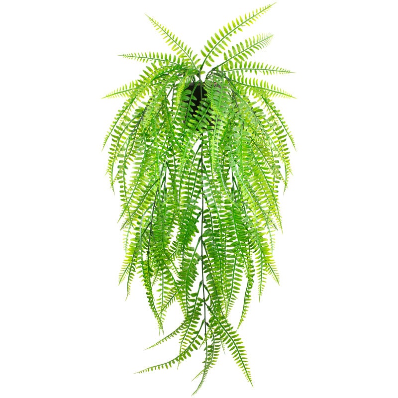 LUZOGA Small Artificial Hanging Plant for Shelf Fake Plant Potted Boston Ferns Faux Trailing Leaves Plant for Indoor Outdoor Aesthetic Office Living Room Shelf Decor (Black Pot) - Image 1
