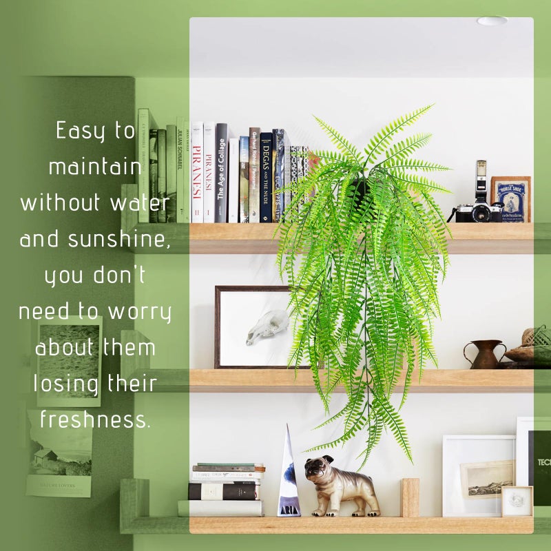 LUZOGA Small Artificial Hanging Plant for Shelf Fake Plant Potted Boston Ferns Faux Trailing Leaves Plant for Indoor Outdoor Aesthetic Office Living Room Shelf Decor (Black Pot) - Image 5