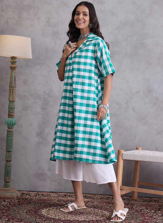 InWeave Checked A-Line Kurta for Women - Image 3