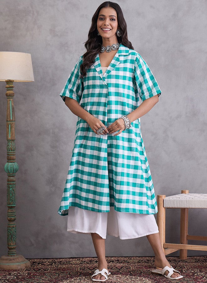 InWeave Checked A-Line Kurta for Women - Image 1