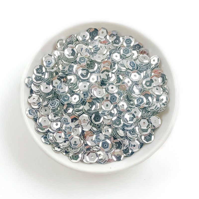 6mm Round Curved PVC Sequins for Sewing C5 silver - Image 1