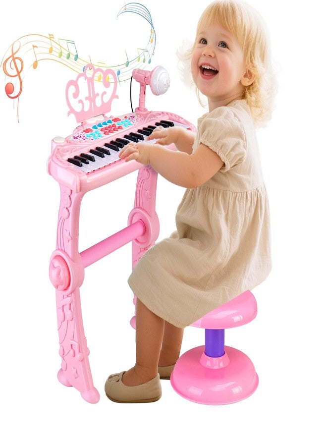 Bettina 37 Key Kids Piano Keyboard Toy with Stool, Pink Toddler Piano Toy, Electronic Musical Instrument Keyboard Toys, Girls' Birthday Gift for Ages 3-7 - Image 1