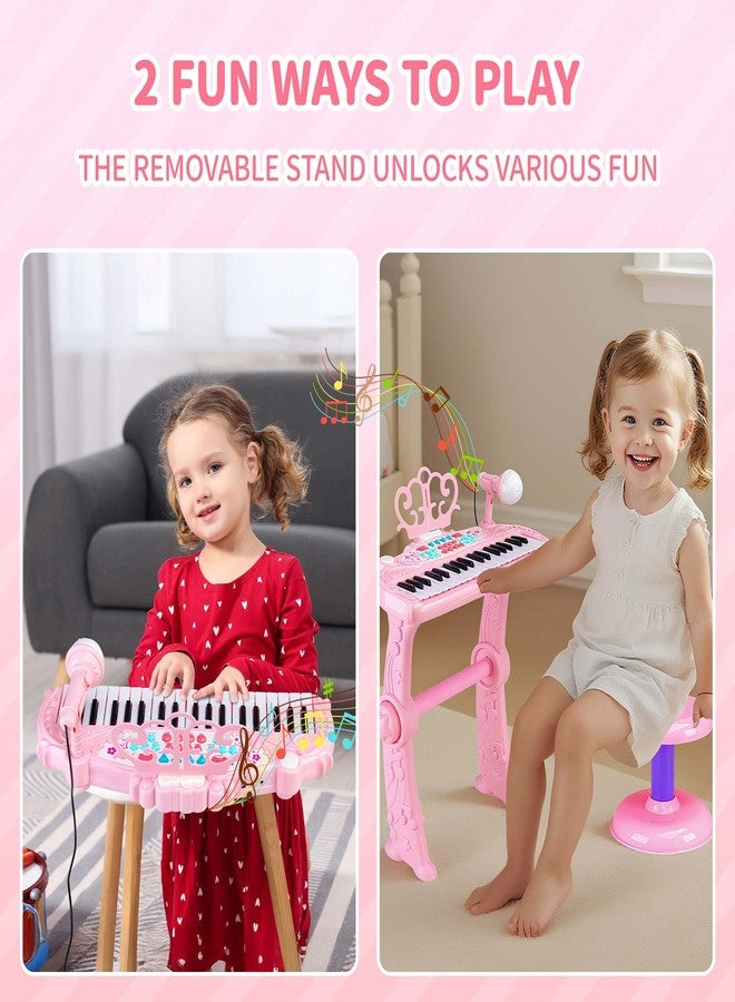 Bettina 37 Key Kids Piano Keyboard Toy with Stool, Pink Toddler Piano Toy, Electronic Musical Instrument Keyboard Toys, Girls' Birthday Gift for Ages 3-7 - Image 2