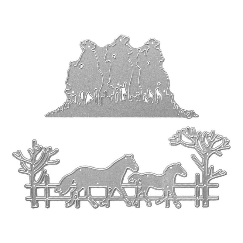 Metal Three Men On Horseback Cutting DiesTwo Walking Horses Tree Die Cuts Embossing Stencils Template Mould for Card Scrapbooking and DIY Craft Album Paper Card Decor