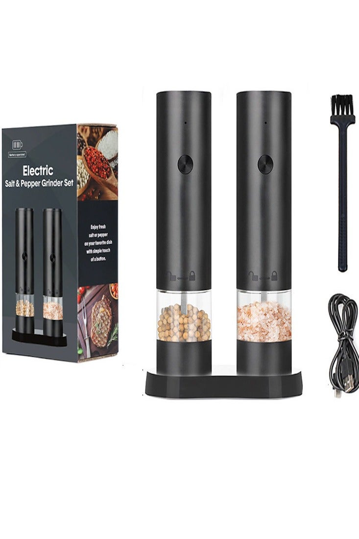 Electric Salt and Pepper Grinder Set USB Rechargeable Automatic Salt and Pepper Mill Grinder with Adjustable Coarseness - Image 1