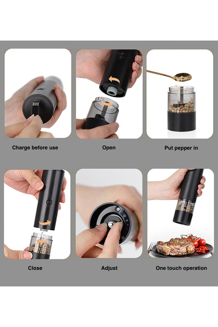 Electric Salt and Pepper Grinder Set USB Rechargeable Automatic Salt and Pepper Mill Grinder with Adjustable Coarseness - Image 2