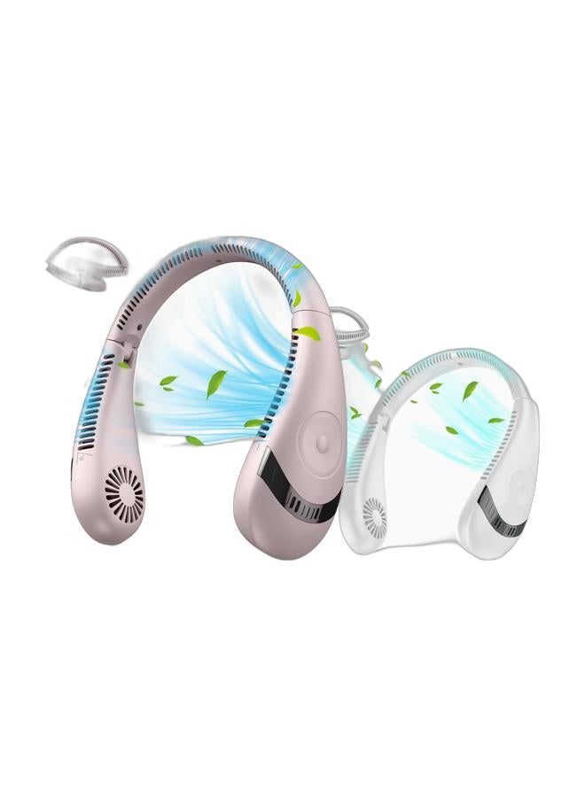 مروحة للرقبة، مروحة قابلة للطي بدون شفرات 5000 مللي أمبير/ساعة، مروحة شخصية قابلة للارتداء، تبريد 360 درجة، مروحة رقبة قابلة لإعادة الشحن بدون استخدام اليدين مع 3 سرعات، للاستخدام في الهواء الطلق والمنزل والمكتب والمدرسة والتخييم (أبيض + وردي) - Image 1