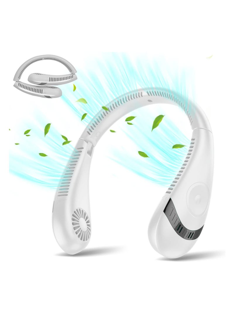 مروحة للرقبة، مروحة قابلة للطي بدون شفرات 5000 مللي أمبير/ساعة، مروحة شخصية قابلة للارتداء، تبريد 360 درجة، مروحة رقبة قابلة لإعادة الشحن بدون استخدام اليدين مع 3 سرعات، للاستخدام في الهواء الطلق والمنزل والمكتب والمدرسة والتخييم (أبيض + وردي) - Image 3