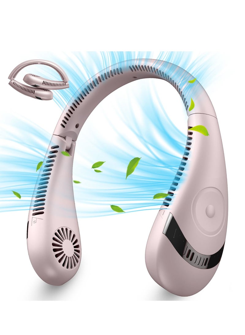 مروحة للرقبة، مروحة قابلة للطي بدون شفرات 5000 مللي أمبير/ساعة، مروحة شخصية قابلة للارتداء، تبريد 360 درجة، مروحة رقبة قابلة لإعادة الشحن بدون استخدام اليدين مع 3 سرعات، للاستخدام في الهواء الطلق والمنزل والمكتب والمدرسة والتخييم (أبيض + وردي) - Image 2