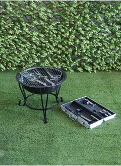 DANUBE HOME Inferno Silverado Bbq Tool Kit Compact Portable Outdoor Bbq Charcoal Kit Outdoor Bbq Set Silver  - Image 1